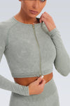 Acid Wash Double Zipper Seamless Crop Long Sleeve